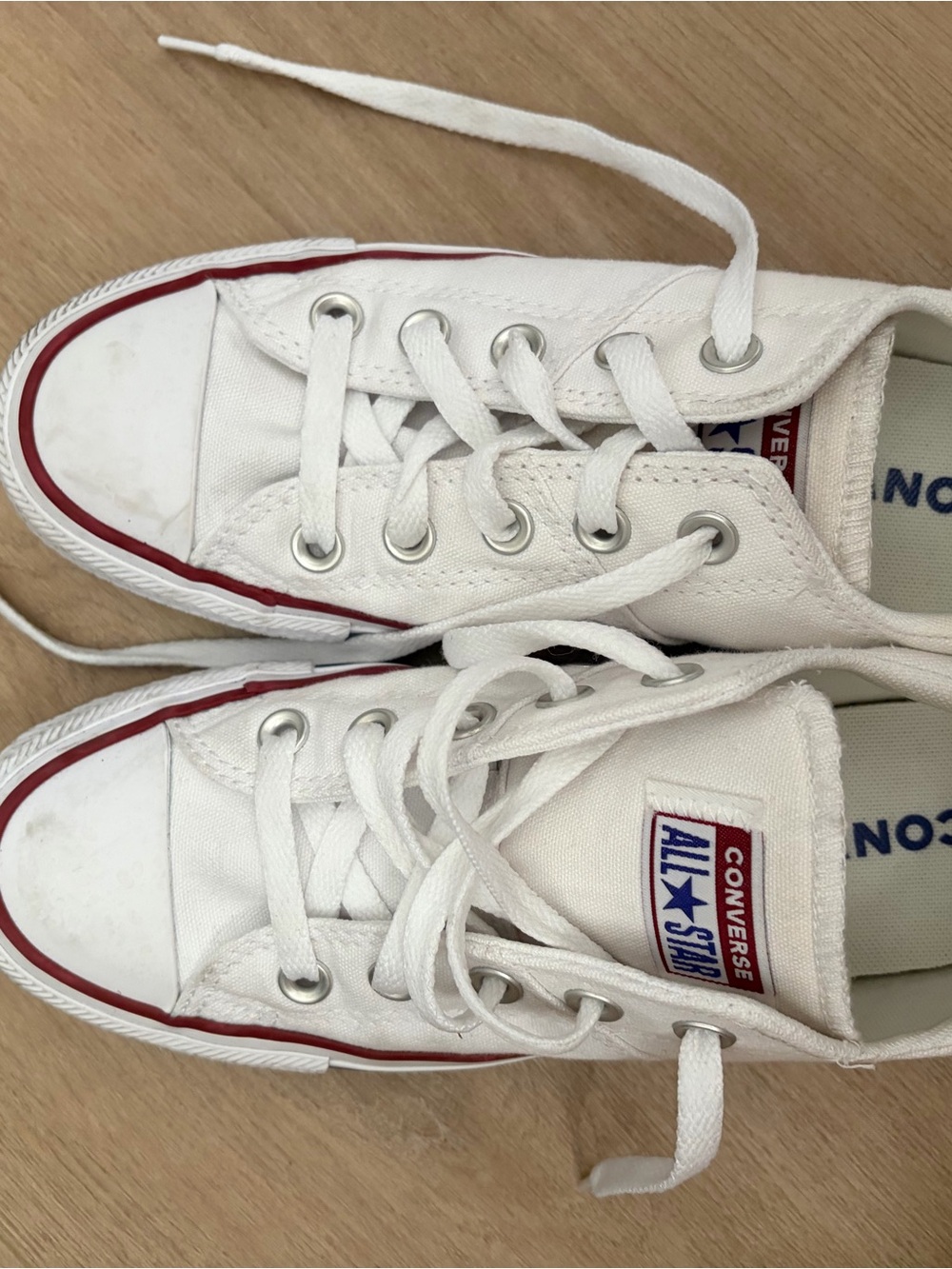 Converse Womens White Sneakers with Red Trim